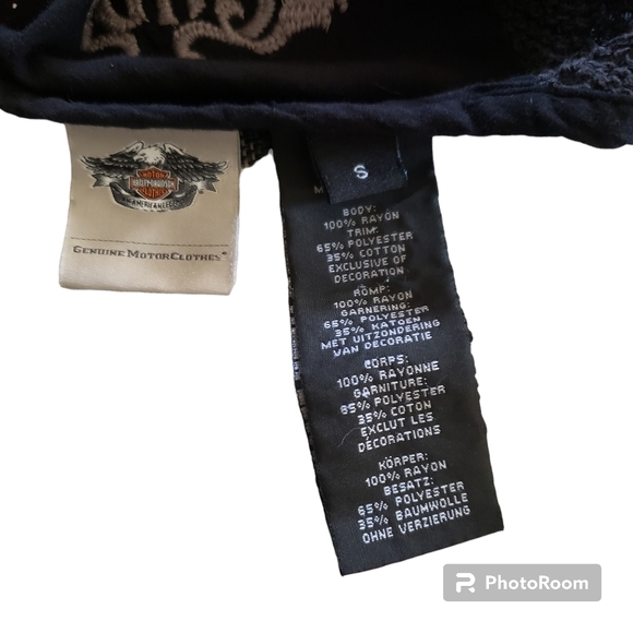 Harley Davidson womens flowy Embroidered black 3/4 sleeve button top size small - Picture 8 of 8